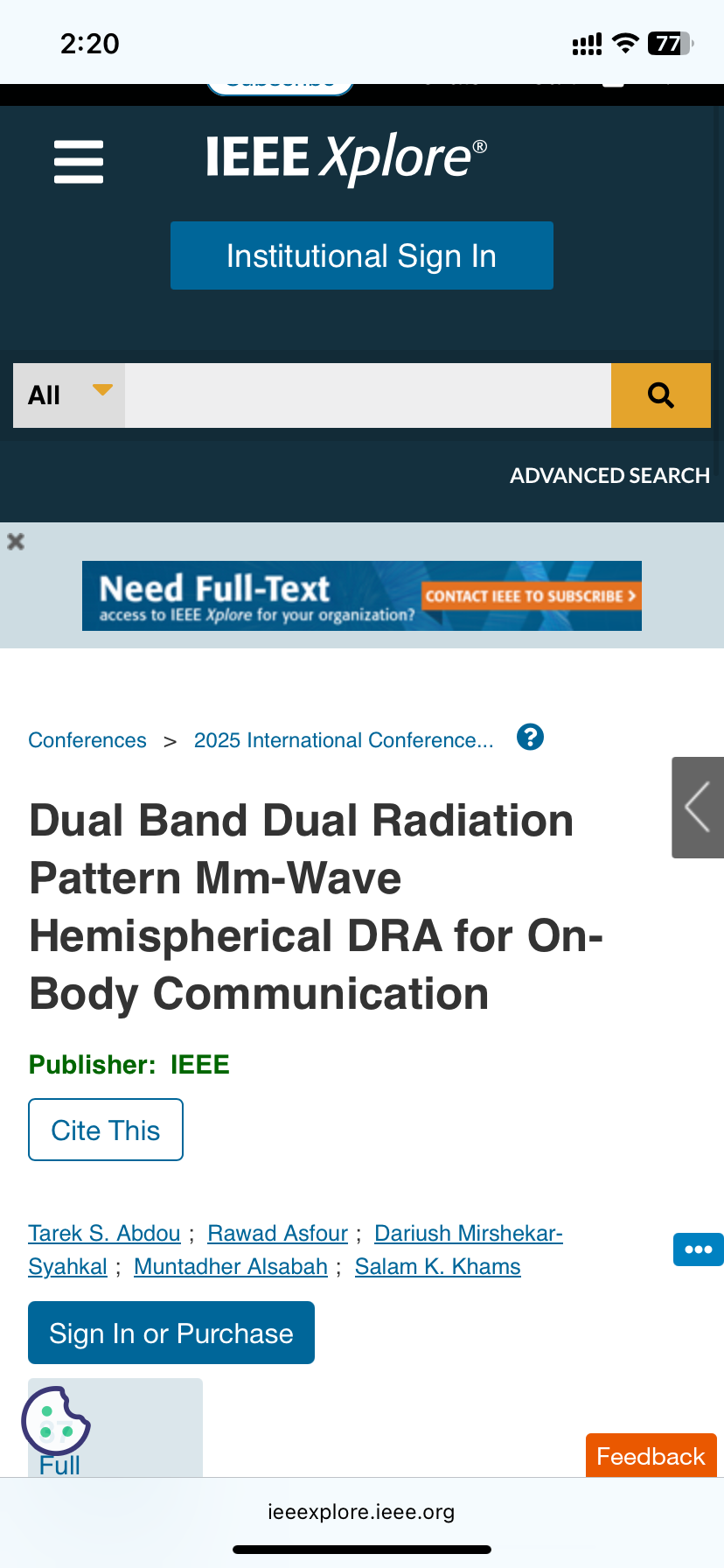 Dual Band Dual Radiation Pattern Mm-Wave Hemispherical DRA for On-Body Communication